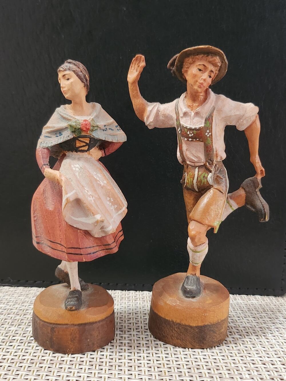 Vintage, intricately carved, hand-painted wooden figures, Oberammergau, Germany